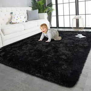 Fluffy Carpets, 3x5 Feet, Indoor Modern Plush Super Soft Shaggy Area Rugs for Living /Kids Room Bedroom Nursery Home Decor, Upgrade Anti-Skid Durable Rectangular Fuzzy Rug, Black