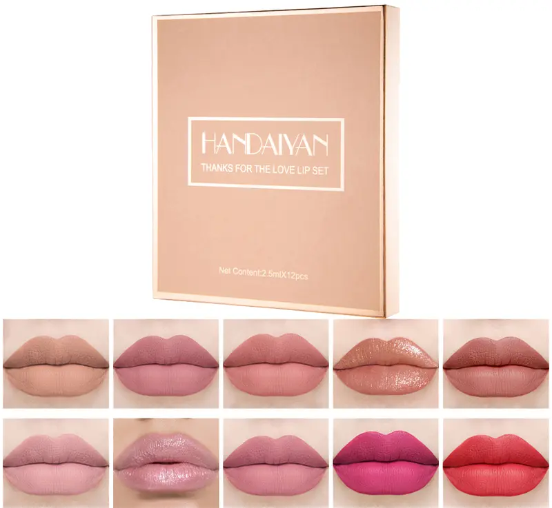 12Pcs Velvet Matte Liquid Lipstick Set, Nude Matte Lip Gloss,Waterproof Lipstick,Long Lasting Quick-drying Non-Stick Cup Nude Lip Stain Kit,Professional Lip Makeup Gift Kit for Women Gloss Lipgloss Lip Care Glossy Cosmetic