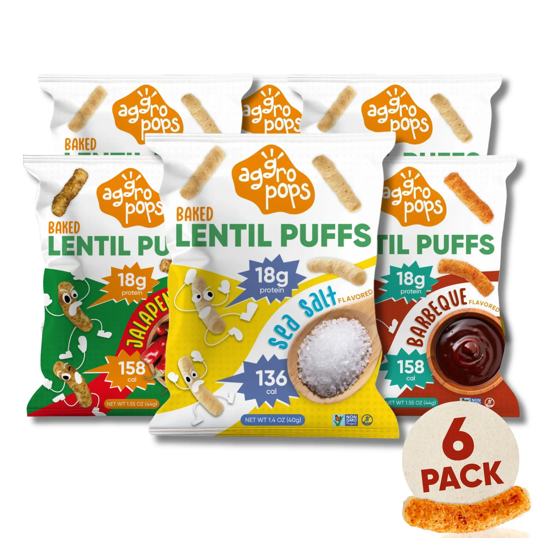 Aggropops High Protein Lentil Snack - 6-Pack - Low Calorie, Low Carb, Plant-Based, Vegan, and Gluten Free. All-Natural Protein & Fiber Chip Fix
