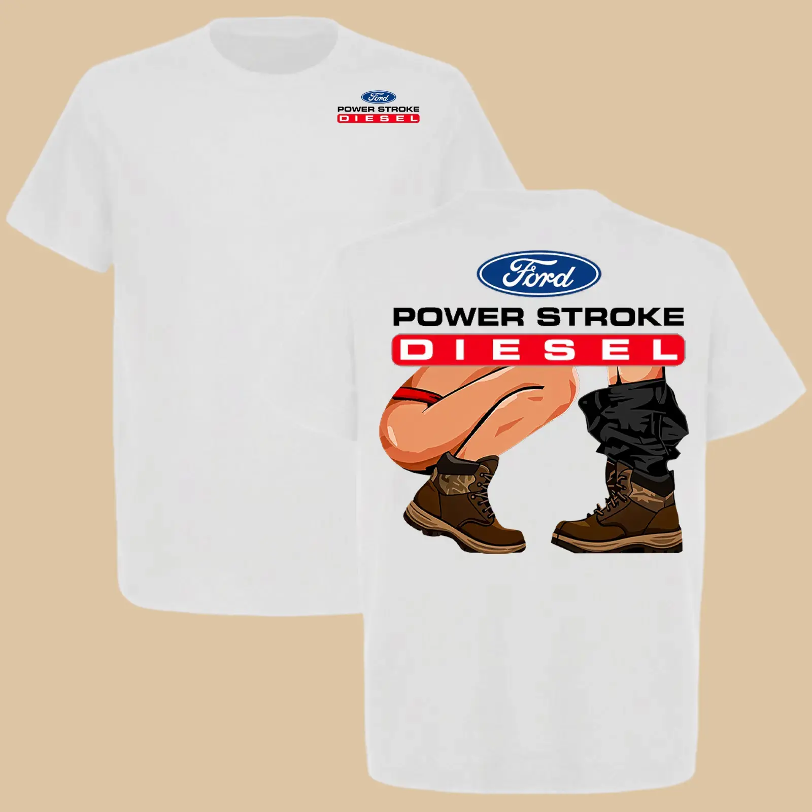 Men's Ford Powerstroke "She Likes It Stroked" Round Neck Short-Sleeve Casual T-Shirt, High-Quality Cotton Fabric, Comfortable Breathable Top for Truck Enthusiasts (Full Size, Full Color)
