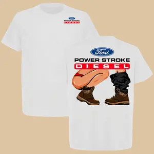 Ford Powerstroke "She Likes It Stroked" T-Shirt for Truck & Car Enthusiasts Full Size Full Color Menswear Top High-Quality Cotton Comfortable Breathable