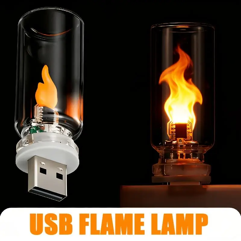 2PCS USB-Powered LED Flame Night Lights - USB Cable, DC Power Supply, 0-5W, Energy-Saving Performance, Artistic Design, Realistic Flickering Ambiance Lamp for Bedrooms, Parties, Portable Festive Decor Gift for Christmas, Special Occasions
