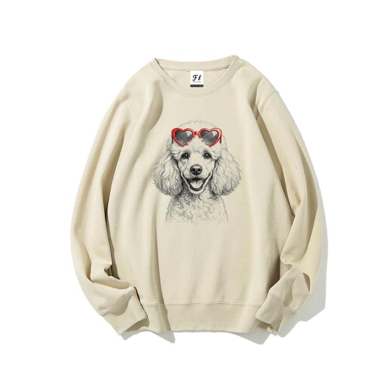 Puppy Love Dog Sweatshirt –  Dog Breed in Adorable Heart Shaped Glasses   Womenswear Hoodie Breathable Printed Unisex Casual Hoodie