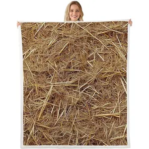 Straw Fleece Throw Blanket Baby Western Farmhouse Plush Blanket for Bed Sofa Couch Cowboy Theme Sherpa Blanket Room Decorations