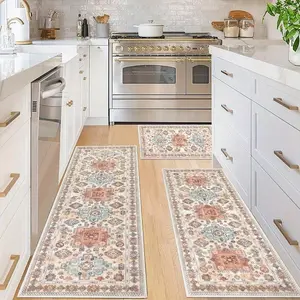 [Farmhouse Kitchen Rugs] Non Slip Washable Farmhouse Kitchen Rugs Sets of 3 | Boho Kitchen Runner Mats for Floor, Indoor Door Mat Entrance, Laundry Room Mat, Thick Kitchen Floor Mat