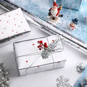 RUSPEPA Silver Snowflake Christmas Wrapping Paper Roll with Metallic Foil Shine 3 Rolls 17 Inches x 10 Feet Seasonal Holiday Touch Decorative
