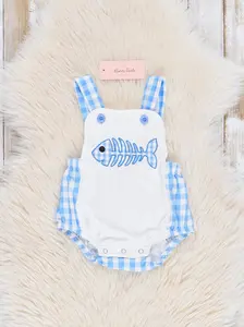 Gingham Fish Bone Bubble Romper