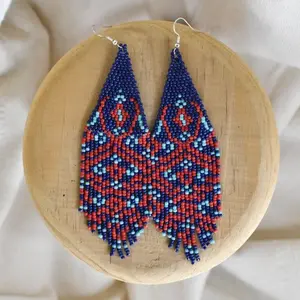Chiapas - Native Beaded Earrings Inspired by Mexican Textiles - Handmade by Huichol Artisans - Mother Sierra