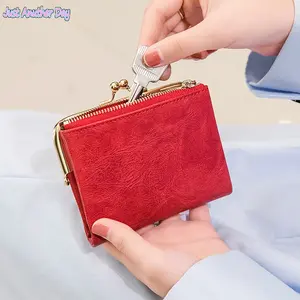 Leather goods short wallet female 20246 new clip change bag retro multi-functional folding wallet card bag female