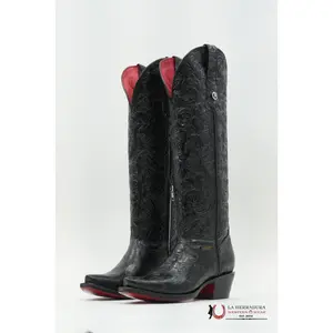 LA HERRADURA WOMEN TALL BOOT NANCY HD CINCELADI NEGRO SNIP TOE RED BOTTOM