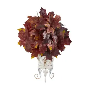 Nearly Natural 20" Autumn Maple Leaf Plant in Metal Planter