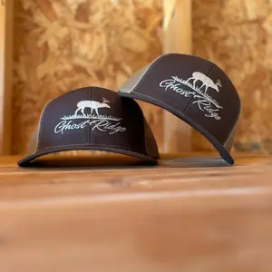 Richardson 112 Hat Brown/Khaki Graphic Design with Skull and Wolf Emblem