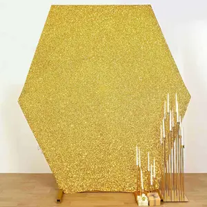 Gold Metallic Shimmer Tinsel Spandex Hexagon Backdrop, 2-Sided Wedding Arch Cover 8ftx7ft