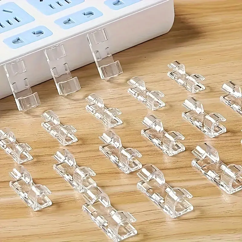20/40/60pcs Transparent Adhesive Cable Clamps - Plastic Wire Brackets for Power Line Management - Walls and Under Tables - Extension Cable Organizer