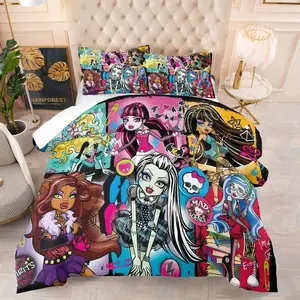 Monster High Patterned Quilt Set, Soft Bedding Sets, Including 1 Quilt and 1 or 2 Core-Free Pillowcases,Suitable for Home or Dormitory Decoration,Perfect as a gift for Teenagers and Adults
