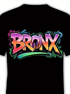 Men'S Bronx Graffiti T-Shirt - Comfortable 100% Crew Neck Tee Featuring Brooklyn Street Art - Urban NYC Graphic Shirt Perfect for Casual Everyday Use - Breathable Summer Top for Adults, Streetwear Fashion, Striking Lettering, Sturdy Build
