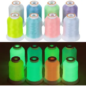 8 Colors Luminary Glow in the Dark Embroidery Machine Thread Kit 30WT 500M(550Y) Each Spool for Embroidery, Quilting, Sewing
