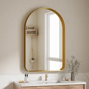 BEAUTYPEAK 36"x 24" Arched Bathroom Vanity Mirror With Deep Frame, Gold