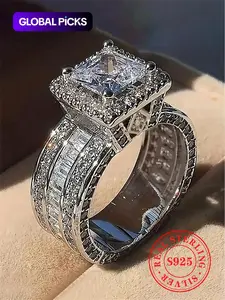 925 Sterling Silver Luxury Gorgeous Artificial Crystal Decor Ring, Fashionable Wedding Engagement Ring, Bridal Engagement Ring, Wedding Anniversary Ring Jewelry Gift for Women, Fashion Accessories for Party, Daily Decor, Wedding Rings