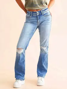 Ladies' Vintage Distressed Jeans Fashion Style - Comfortable Fit & Classic Look for Casual Outfits