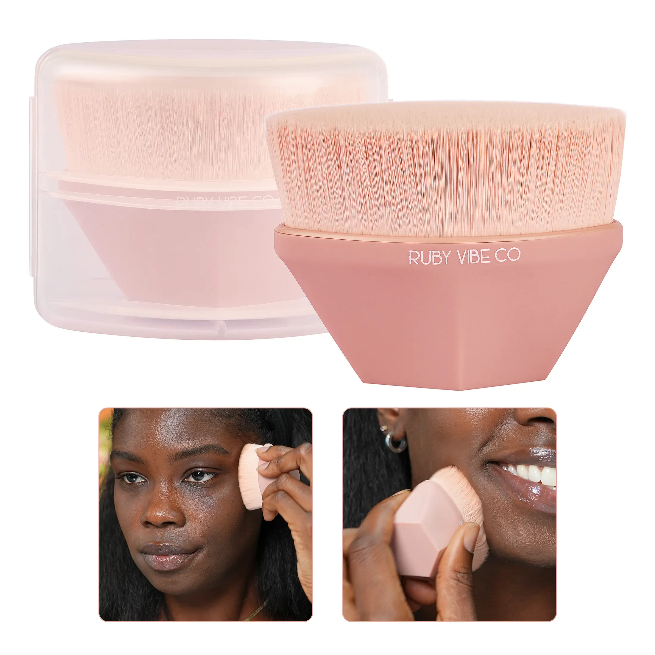 RUBY VIBE CO RubyLuxe Kabuki Brush, Kabuki Flat-Top Foundation & Blending Brush with Hexagon Handle for Comfortable Use, Synthetic Hair, Makeup Brush, Matte Pink, Foundation Blush Powder Application, Ergonomic Handle