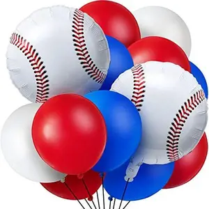70 Pieces Baseball Theme Balloons, Include 10 Pieces Foil Baseball Balloon and 60 Pieces Latex Balloons Blue, Red and White Sport Balloons for Sports Themed Birthday Party Decoration Supplies