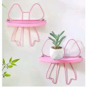 2 Pcs Floating Shelf Pink Coquette Bow Wall Decoration  Semicircle Hanging Shelves Pink Bow Princess Wall Decor for Room Home Bedroom Office