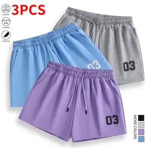 Summer solid-color loose shorts three-piece set, casual style, drawstring waist, pockets included, available in four color combinations