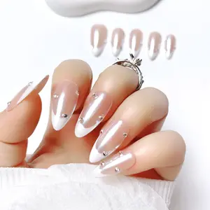 10Pcs Handmade Press On Nails Kit Almond Pink Silver Butterfly Pearl Cat Eye Elegant Minimalist Old Money Japanese Style Modern Korea Style Fresh Design