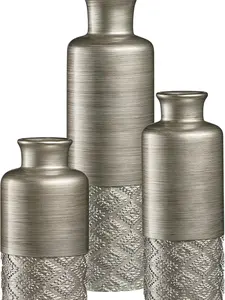 Set of 3 Silver Decorative Vases, Modern Farmhouse Home Centerpiece Table Decor