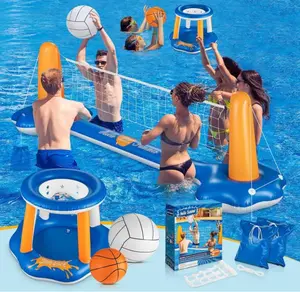 Pool Volleyball Set & Basketball Hoop - 120'' Large Pool Volleyball Net for Inground Includes 2 Balls & 2 Weight Bags, Pool Toys Game for Kids Teens and Adults - Volleyball Court (120”x38”x30”)