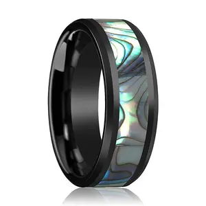 ARMOR Black Wedding Ring with Shell Inlay