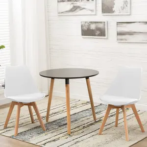 LSSPAID Mid Century Modern Dining Chairs,  Plastic Desk Chair  With Soft Padded And Wooden Legs For Dining Room Living Room Bedroom Kitchen Set Of 2