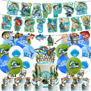 31-Piece Fishing Theme Birthday Party Decoration Set, Includes Fisherman Banner, Garlands, Cake Topper, Balloons, Perfect for Men