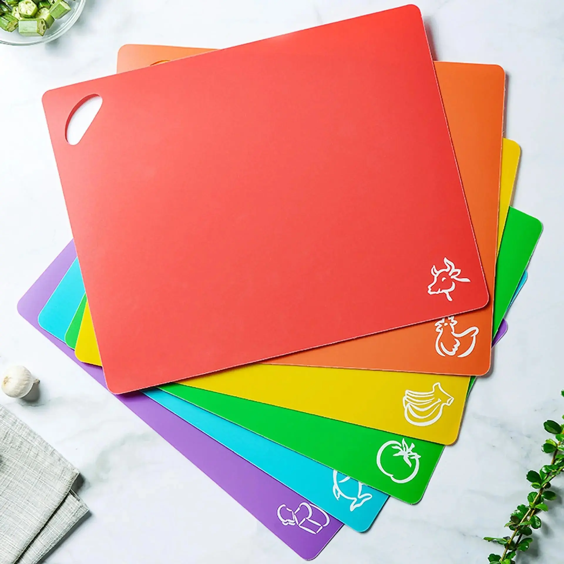Colorful Cutting Board Set, 6pcs/set Non-slip Thin Plastic Chopping Board, Fruit & Vegetable Cutting Board, Kitchen Supplies, Kitchenware Cooking