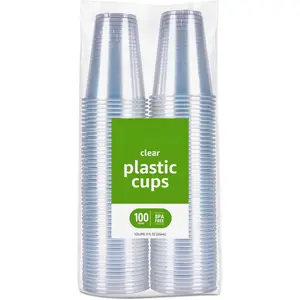 Basics Small Disposable Clear Plastic Cups, 9oz, 100 Count