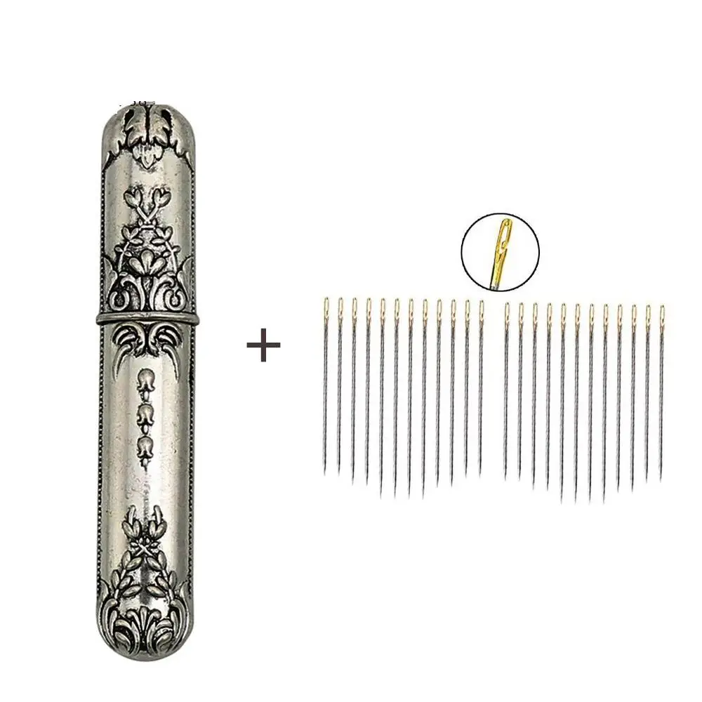 Sewing Needle & Threader Set, 1 Count Vintage Sewing Needle Storage Tube with 2 Packs Needle, Sewing Tool Kit for Home Use