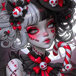 5D DIY Full Drill Round Diamond Painting - Diamond Art Kit Candy Cane, Skull Pattern, Red Bow. Mosaic, Canvas - DIY Decorative Painting, Home Wall Decor, Suitable for Halloween and Christmas, Birthday and Anniversary Gifts.