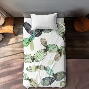 Begin Home Decor C1DCTXLWE64HTZ Twin Extra Long Cactus Pattern Illustrative Green Duvet Cover - Home Decor