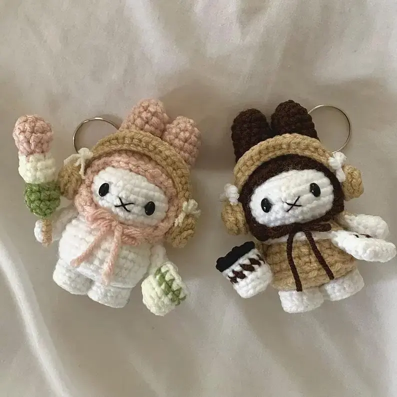 Handmade Crochet Matcha Dango & Coffee Miffy Keychain – Cute Kawaii Gift