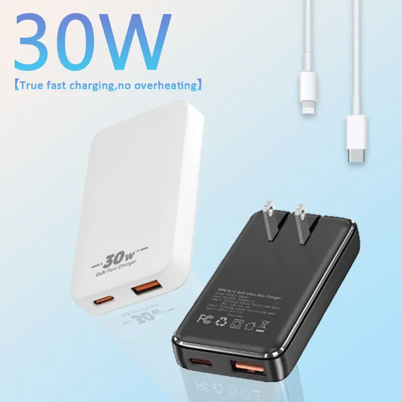 75g portable GaN charger,  30W fast charging, good heat dissipation,  for iPhone 17 and Android,  iPad and MacBook, supports USB-A and USB-C