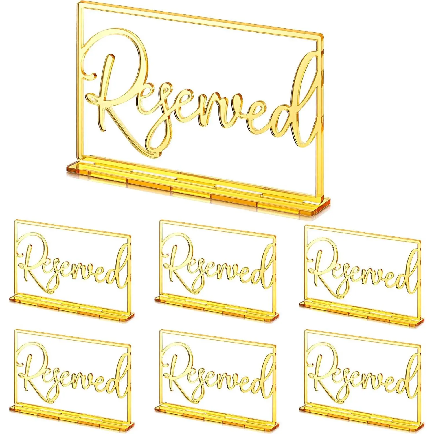 Set of 5 Acrylic Reserved Table Sign Wedding Signs for Tables Acrylic Standing Reserved Wedding Signs for Seating Reservation Restaurant Business Office (Gold)