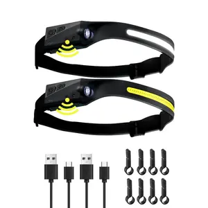 VEVOR 2PCS Rechargeable Headlamp, 350 lumens 230 Wide Beam, 6 Lighting Modes IPX4 Waterproof LED Head Lamp, with Motion Sensor for Camping, Hiking, Running, Repairing, Fishing, Cycling