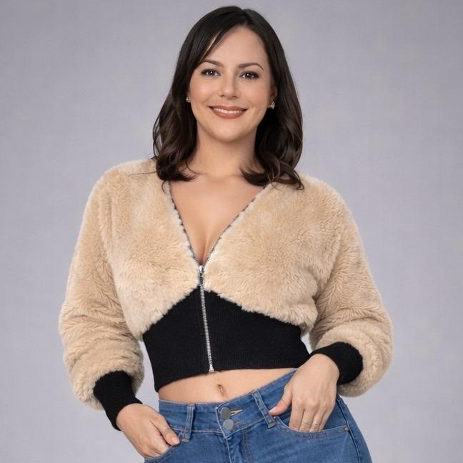 Women's Fashion Spliced Wool Short Jacket Comfortable Long Sleeve Style Outerwear Polyester Casual Thick Garment Womenswear Coats Soft Tops