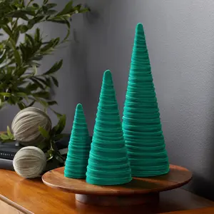Green Velvet Cones Set of 3, Everyday Mantel Décor, True Green Decor, Christmas Tablescape, Wedding Centerpiece, Modern Farmhouse, Best YourHeartsContent