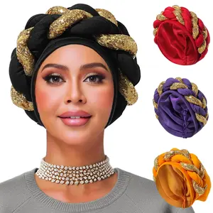 Spangle Big Braids Head Wrap Twisted Head Turbans Headwear, Wedding Heads Turban, Hair Cover Accessories