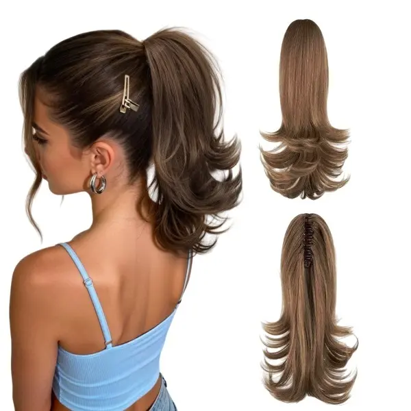 Ponytail Extension 14in Clip Hair Extensions Ponytail Curly claw hair Ponytail Extension Natural Looking Synthetic Hairpiece for Women lady girl Blonde Brown Wave   braiding hair    tinsel hair clip ins for black women