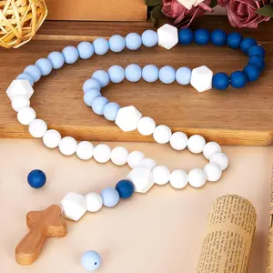 Silicone Baby Rosary with Cross, Teething Toy for Boys & Girls, My First Rosary - Catholic Baptism & First Holy Communion Religious Gift, Christian Party Decor (Blue)