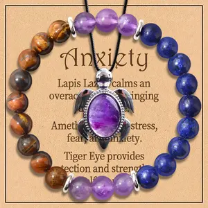 2 Styles Anxiety bracelet and natural amethyst turtle necklace, spiritual amethyst Anxiety jewellery set, the best gift for women!