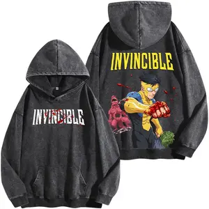 Mark Grayson Invincible Superhero Washed Hoodie Comic Graphic Tee Vintage Washed Unisex T Shirt Streetwear Action Hero Design Retro Comic Style Gift for Superhero Fans